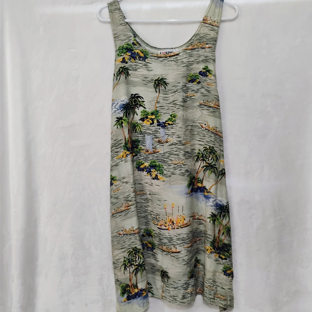 Looking Good Vintage Tropical Hawaiian Print Rayon Shift Dress XL Made in USA Z